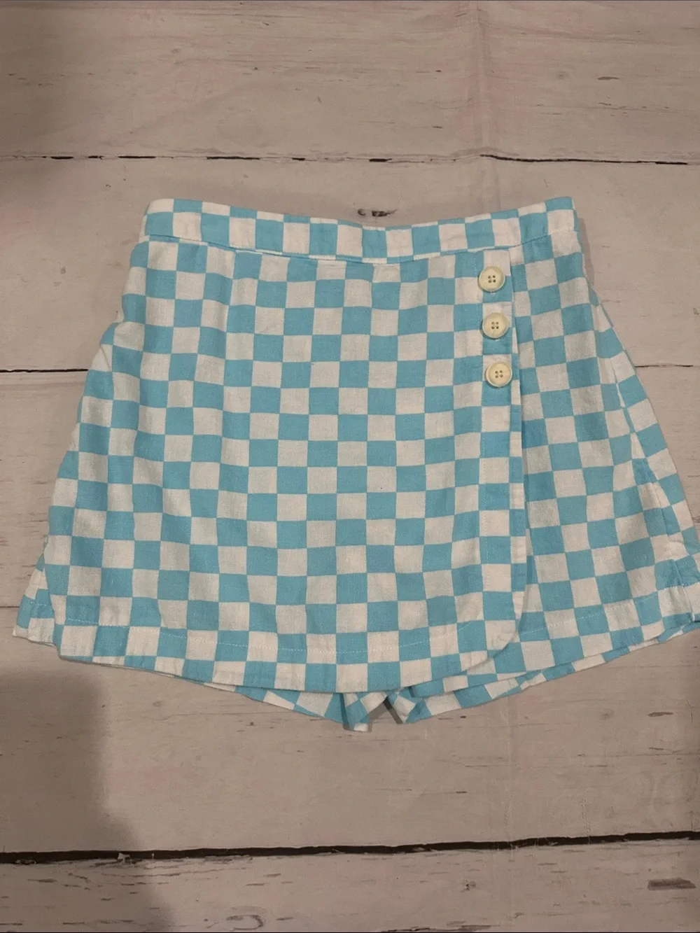 Old Navy Blue and White Checkerboard Skort with Side Buttons size 10/12